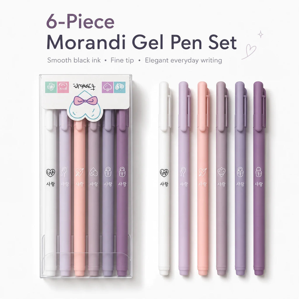 Morandi Retractable Gel Pens 6-Pack | 0.5mm Fine Black Ink Retractable Gel Pens Richie's