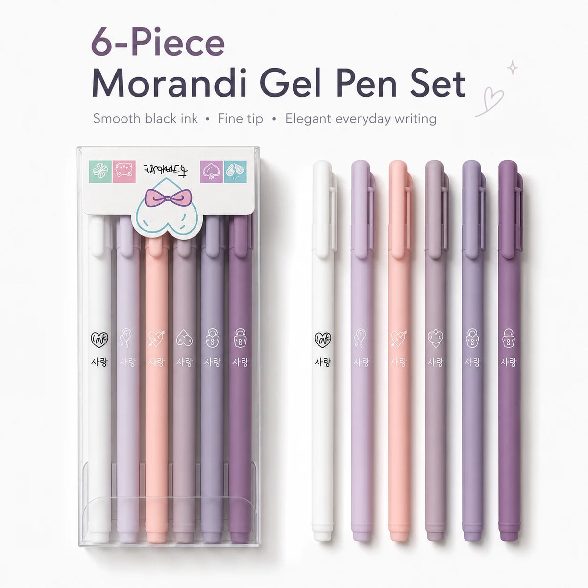 Morandi Retractable Gel Pens 6-Pack | 0.5mm Fine Black Ink Retractable Gel Pens Richie's