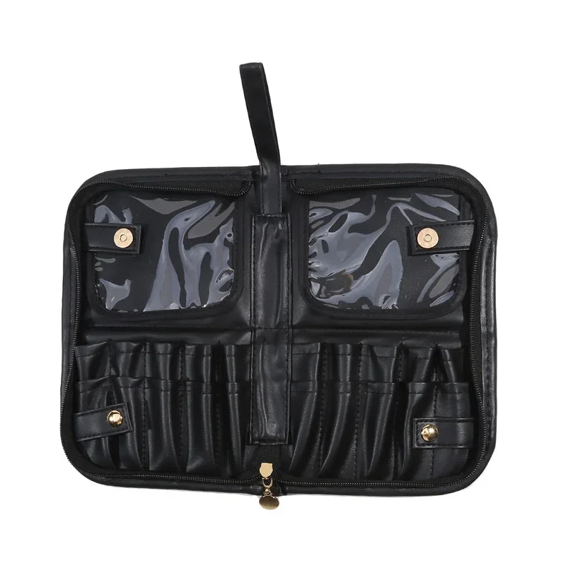 Rolling Makeup Brush Bag – PU Travel Cosmetic Organizer Makeup Brush Bag Richie's black