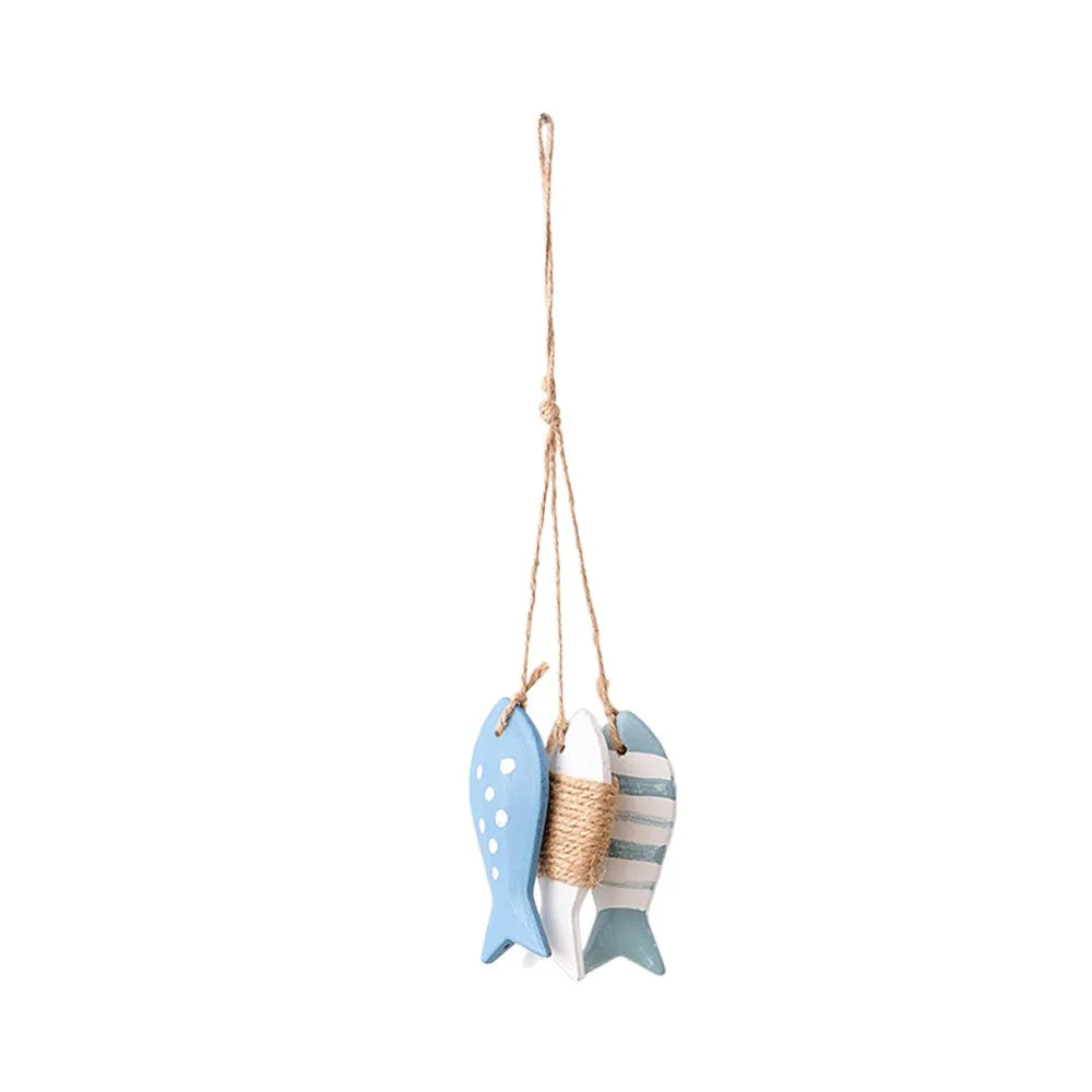 Mediterranean Fish Wood & Shell Wall Hanging Decoration Wall Hanging Decor Richie's 4-Light Blue