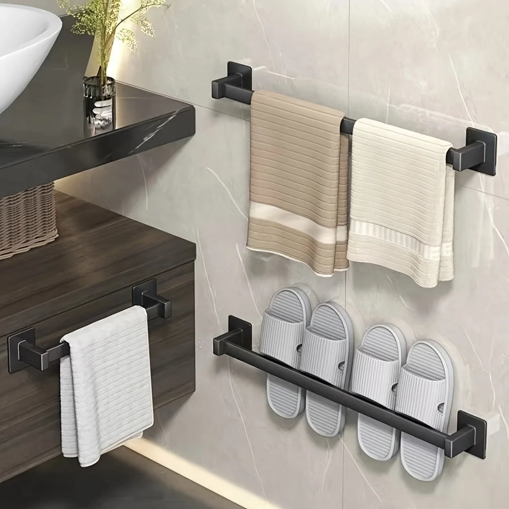 Black No-Drill Wall-Mounted Towel Rack | Space-Saving Bar Wall Towel Rack Richie's Black 2pcs
