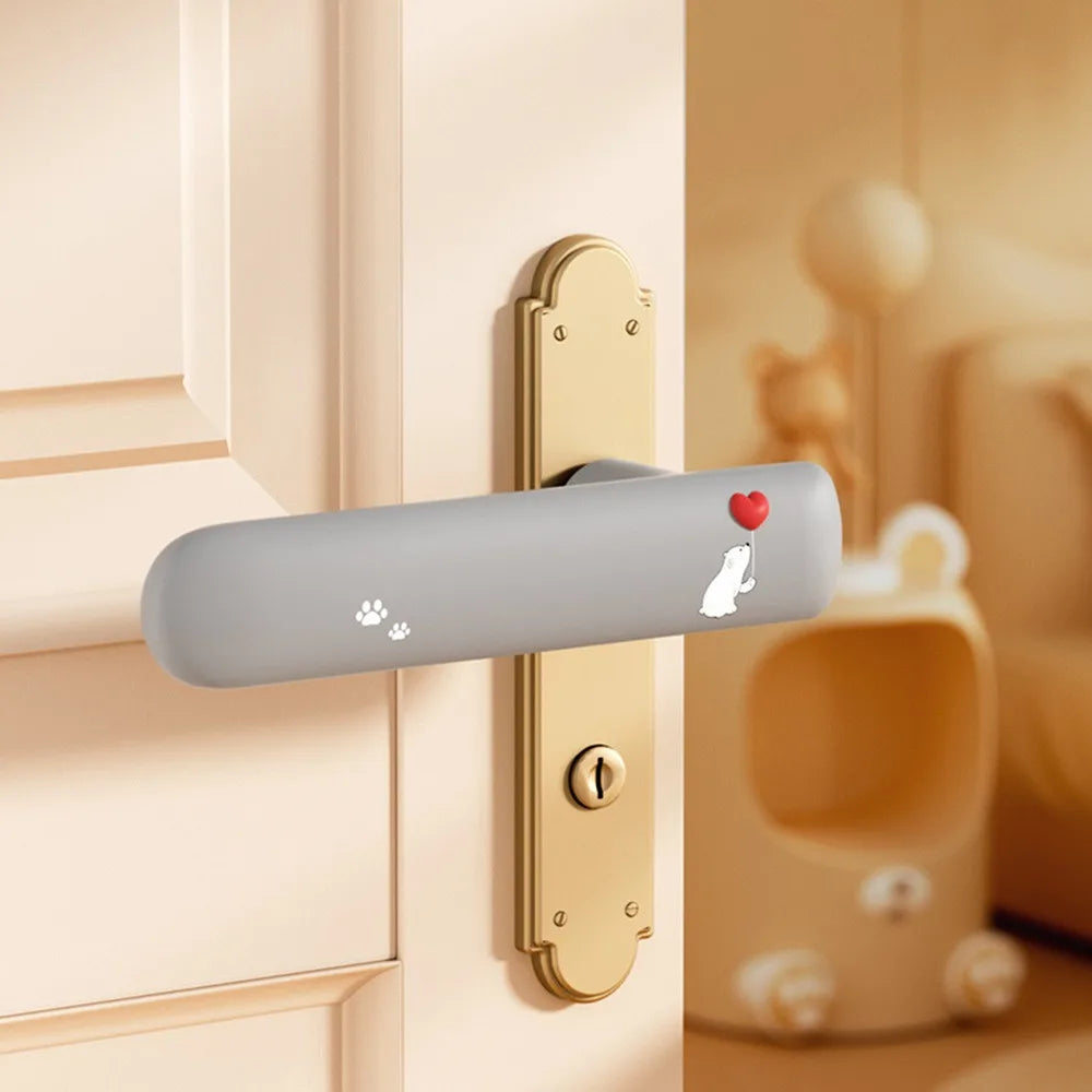 Cute Cat Silicone Door Knob Cover – Wall Protector Sleeve Door Knob Cover Richie's Grey-Left