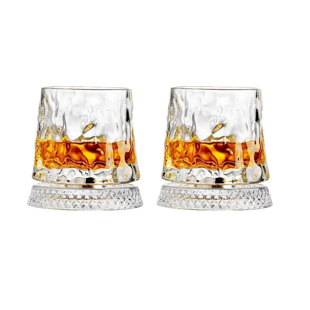 360° Rotating Whiskey Glass Spinning Crystal Tumbler Set of 2 Whiskey Glass Set Richie's D