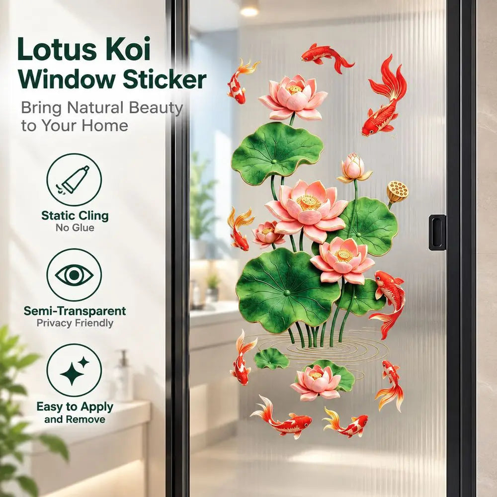 Lotus & Koi Fish Glass Window Sticker – No-Glue PVC Decal Window Decal Sticker Richie's