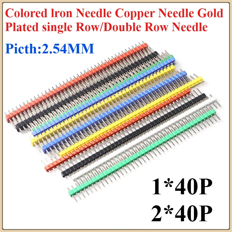 10PCS Color Gilded Pin Headers 2.54mm Single & Double Row Set PCB Pin Headers Richie's