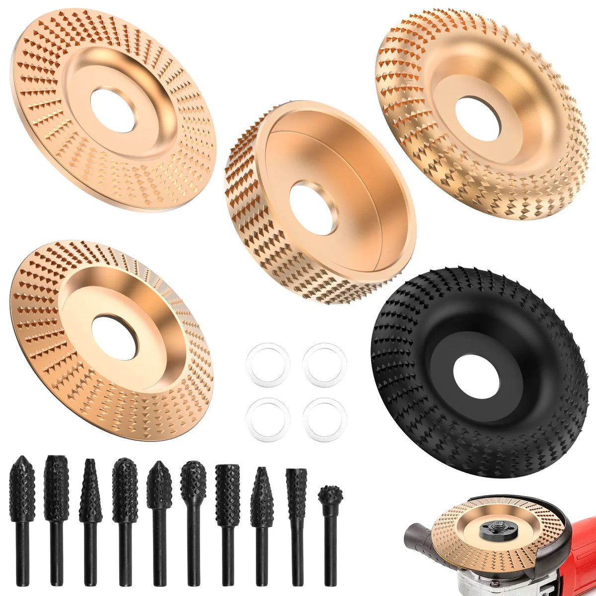 Wood Carving Disc Set for Angle Grinder – A3 Steel Anti-Clog Wood Carving Disc Set Richie's Set E