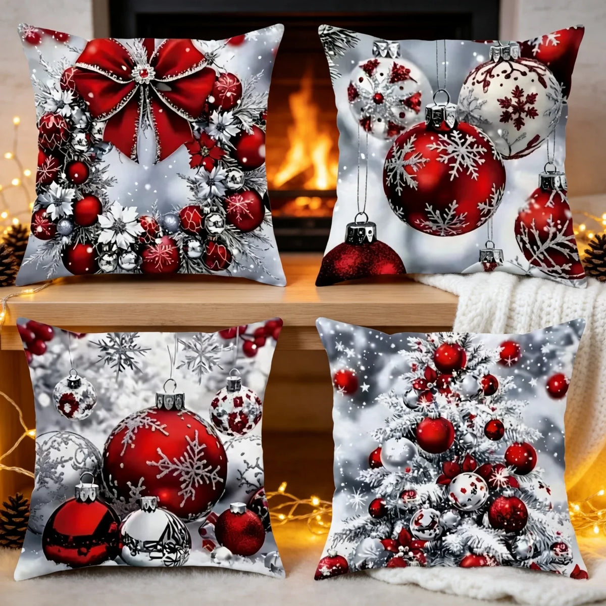 4 Pcs Christmas Pillow Covers Zippered Festive Polyester Set Decorative Pillow Covers Richie's