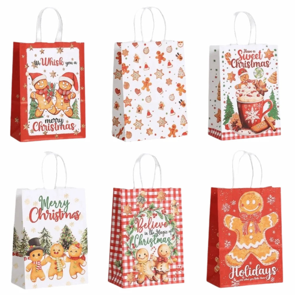 12pcs Kraft Paper Christmas Gift Bags – Gingerbread Man Design Christmas Gift Bags Richie's