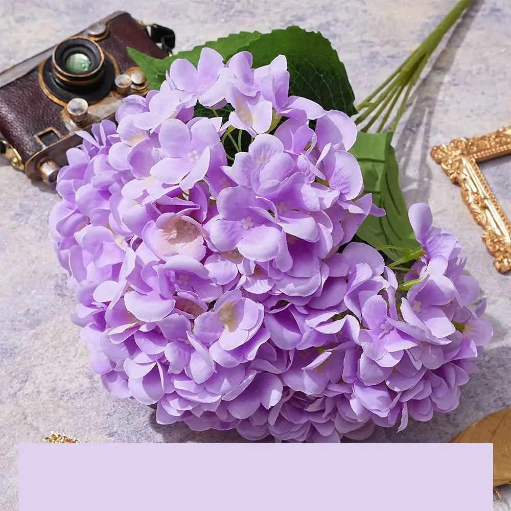5-Head Artificial Hydrangea Silk Fake Flowers for Wedding & Decor Artificial Flowers Richie's Purple