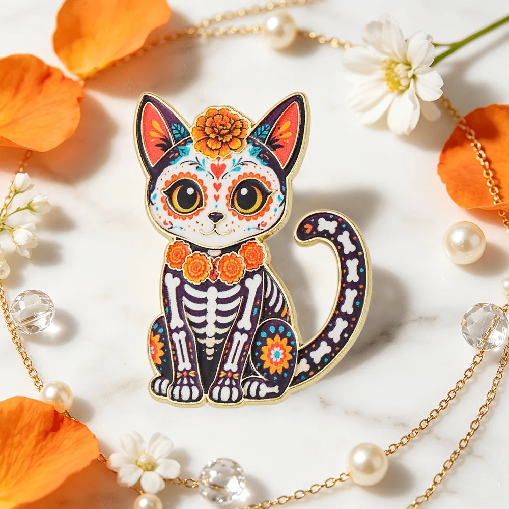 Day of the Dead Skeleton Cat Enamel Pin | Día de Muertos Enamel Lapel Pin Richie's