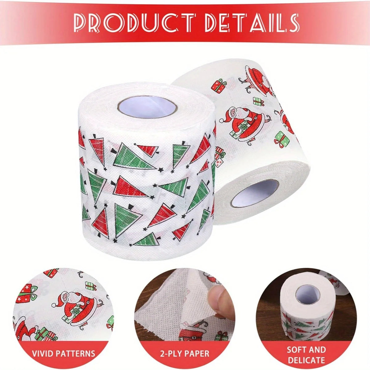 5 Rolls Christmas Toilet Paper – Santa Holiday Design Napkins Novelty Holiday Paper Richie's