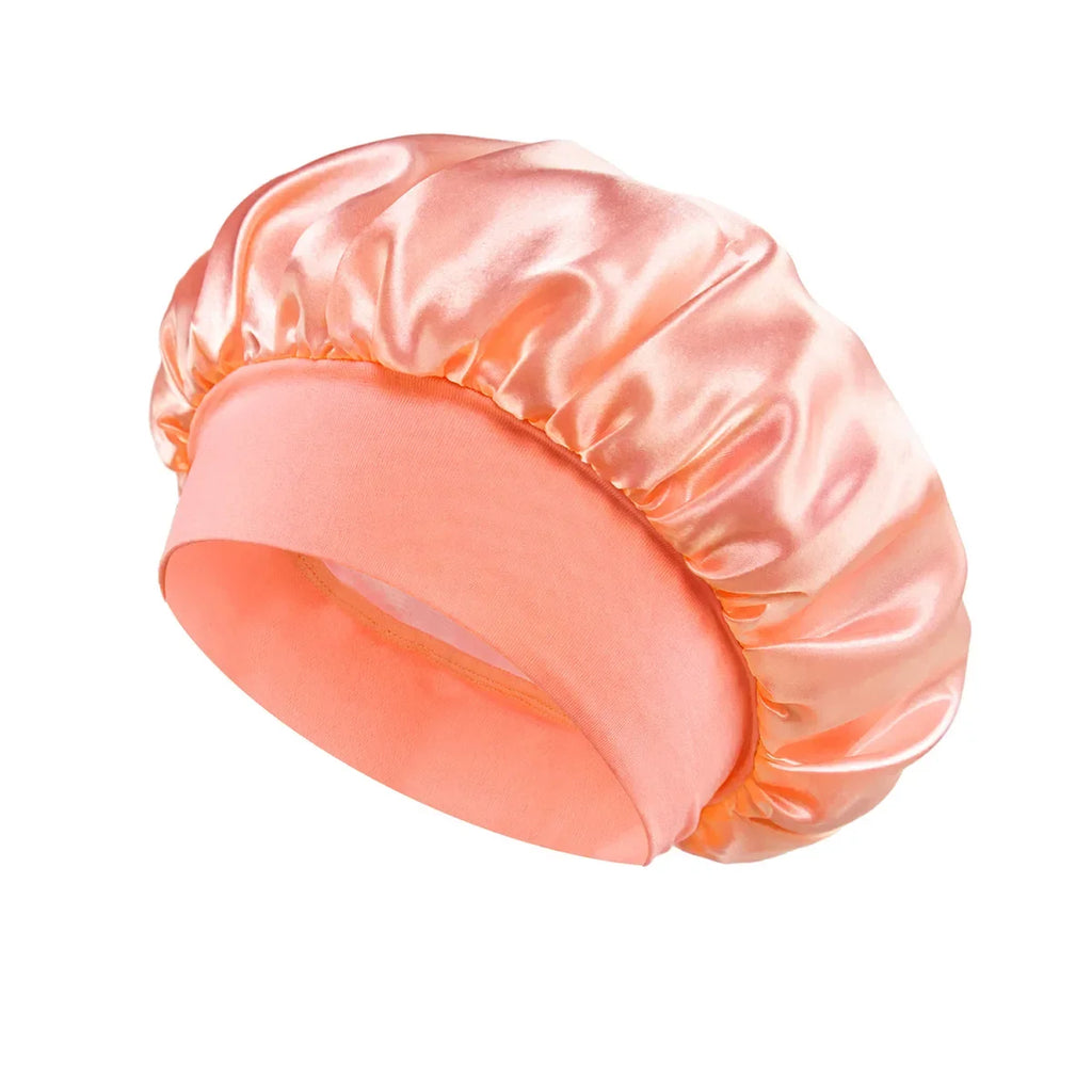 Satin Wide-Brim Sleeping Bonnet – Unisex Hair Care Night Cap Satin Sleep Bonnet Richie's Pink Orange