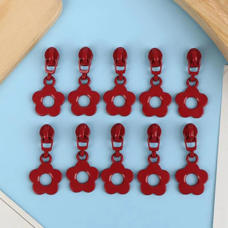 6-Color Flower Zipper Pulls for #3 Nylon Zippers – 10 Pcs Sewing Zipper Pulls Richie's Wine red