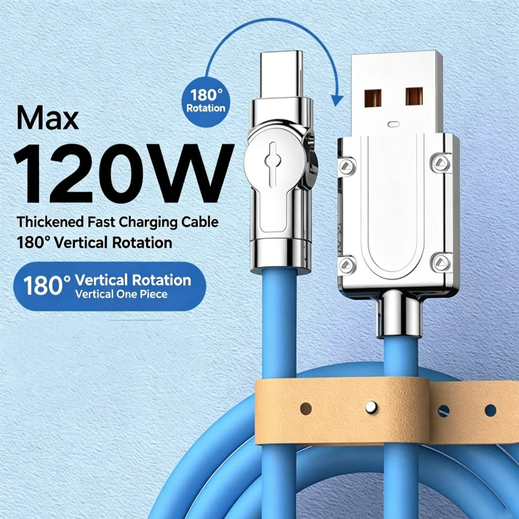 180° Rotating USB-C Cable 120W Fast Charging | 1M 2M 3M USB-C Charging Cable Richie's Blue 1m