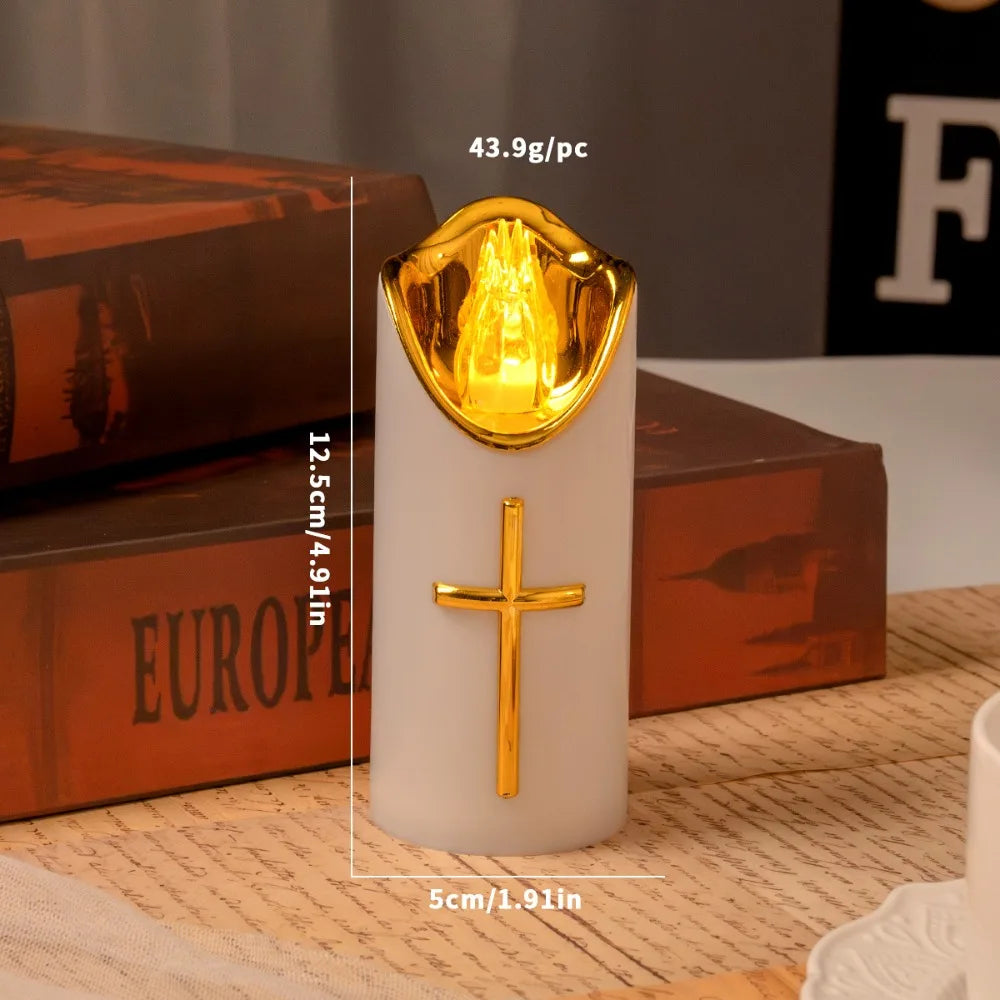 Christian Cross LED Flameless Prayer Candles – Safe Devotional LED Flameless Candle Richie's White