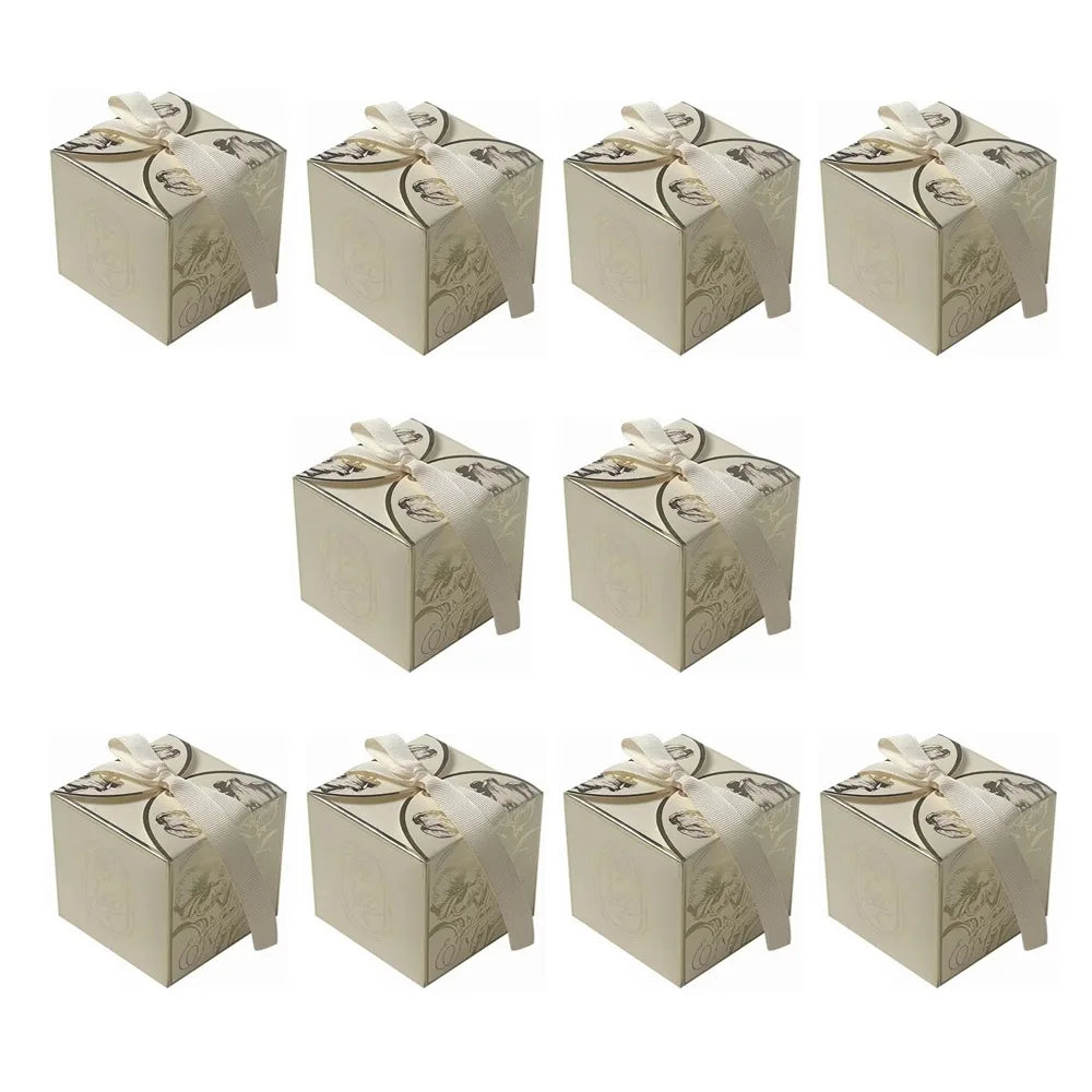 10 Pcs Luxury Wedding Candy Boxes with Ribbon – Party Favours Party Favour Boxes Richie's Beige 70x70x70mm