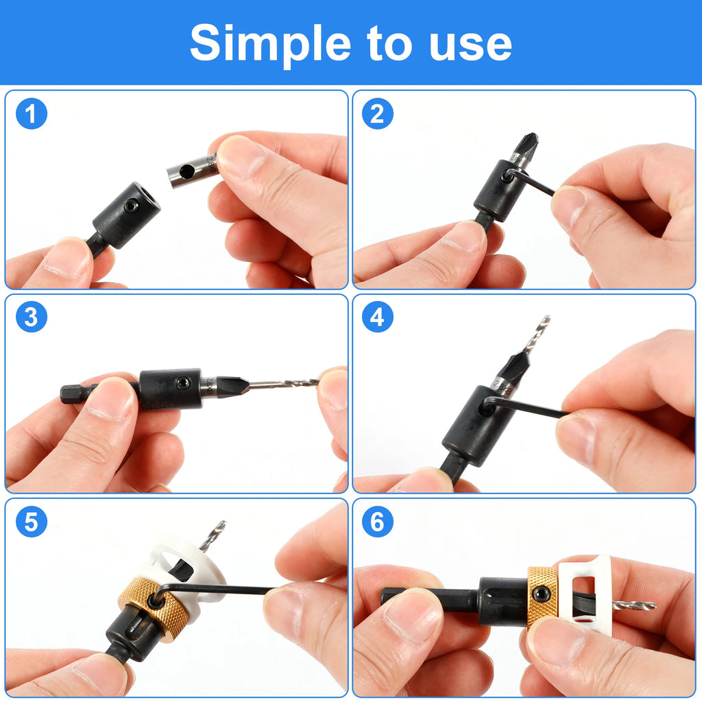 Countersink Drill Bit Set – 4 Sizes, Adjustable Depth Stop Countersink Drill Set Richie's