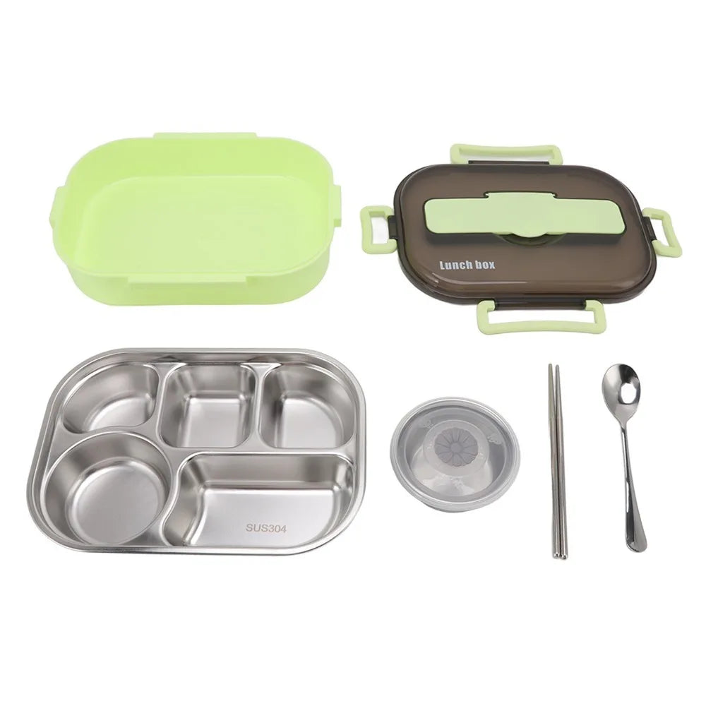 304 Stainless Steel 5-Compartment Lunch Box 2000ml | Travel Stainless Steel Lunch Box Richie's Green