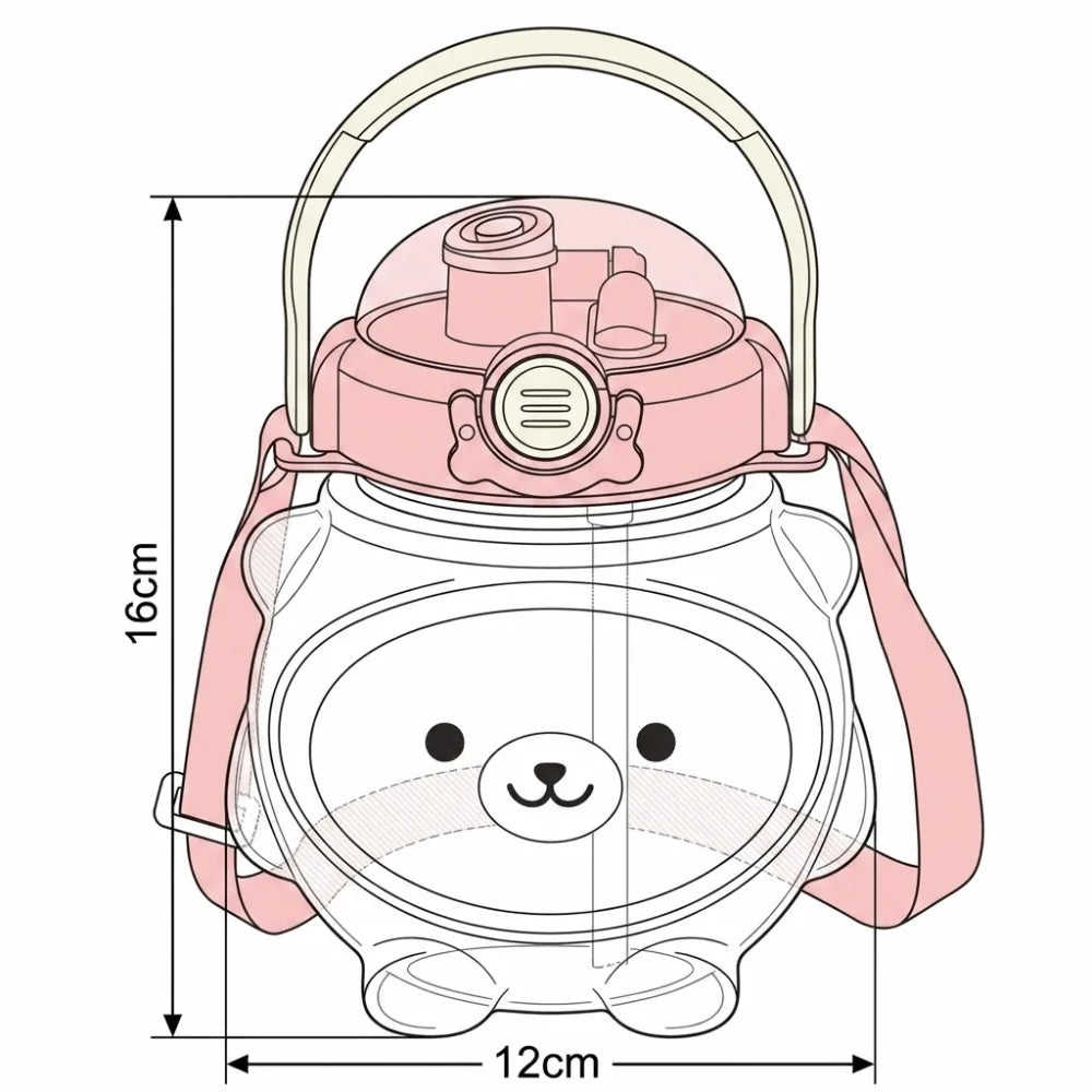 1000ml Cartoon Bear Resin Water Bottle with Shoulder Strap Resin Water Bottle Richie's