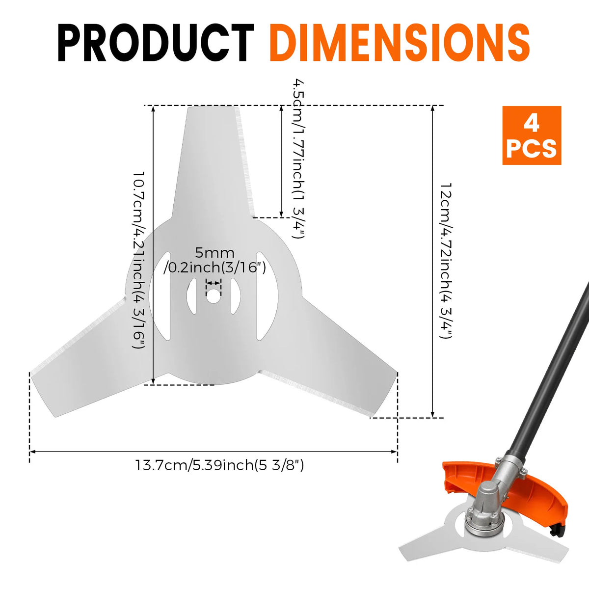 4-Pack 3-Tooth Grass Trimmer Blades | Universal 5mm Forged Steel Trimmer Replacement Blade Richie's 4pcs