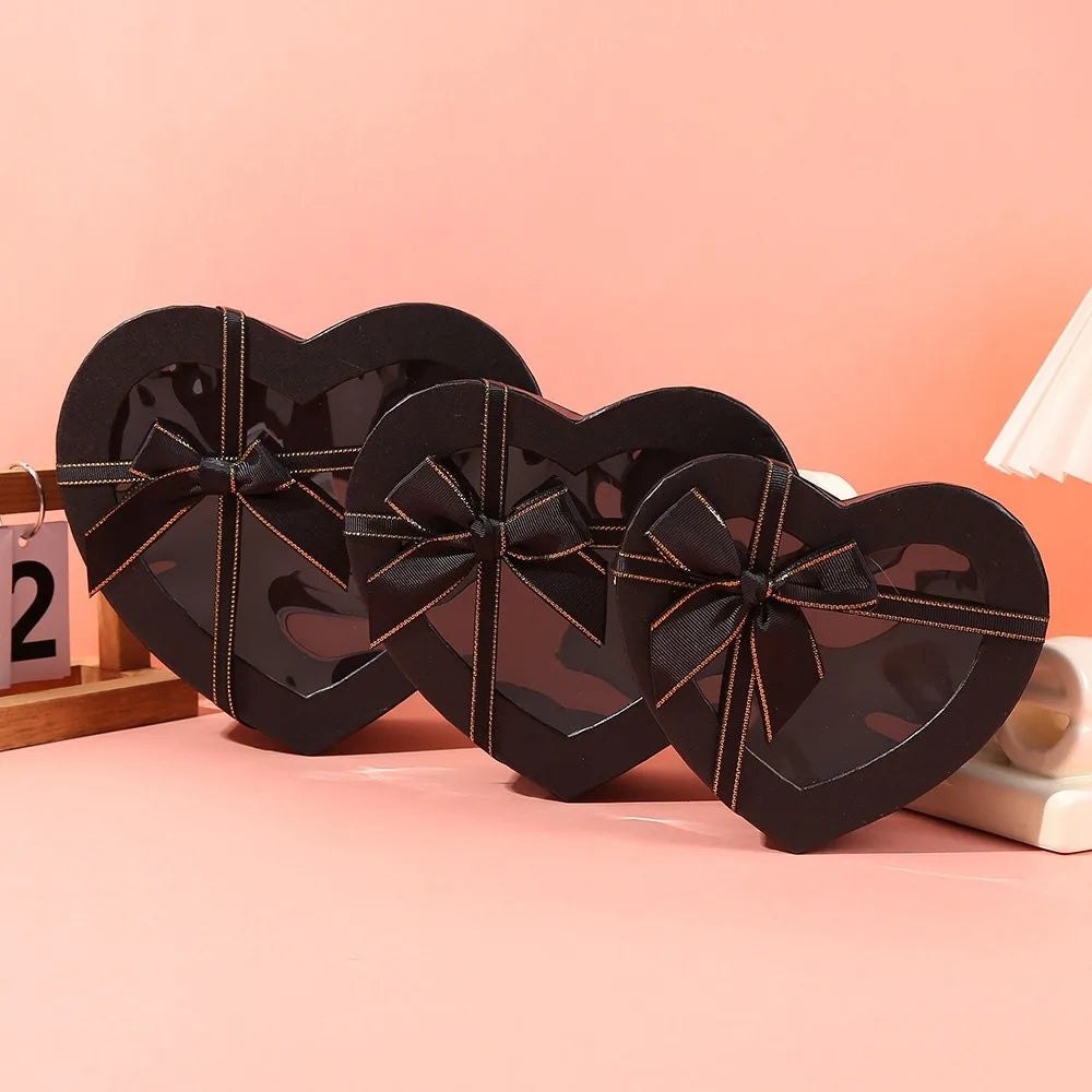 Heart-Shaped Gift Box with Bowknot & Clear Lid – 3 Sizes Gift Packaging Box Richie's Black-S 5x5x5cm