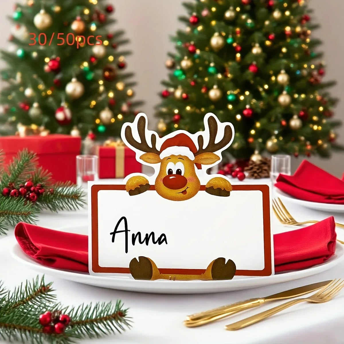 30 Pcs Christmas Reindeer Foldable Place Card Holders Christmas Place Cards Richie's