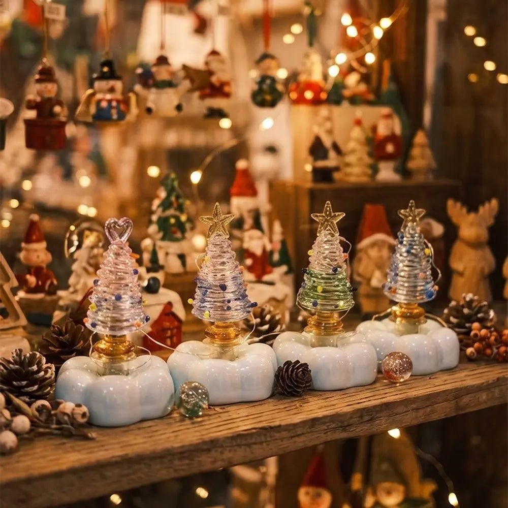 Glass Christmas Tree Figurine with Rotating Ceramic Base | Mini Christmas Figurine Richie's