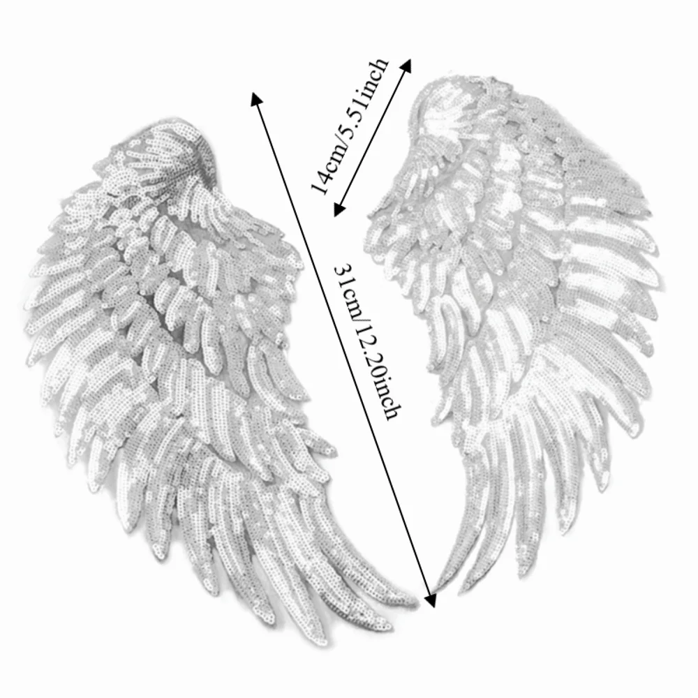 Silver Angel Wings Sequin Iron-On Patches – 2pc DIY Appliqué Iron-On Patch Appliqué Richie's