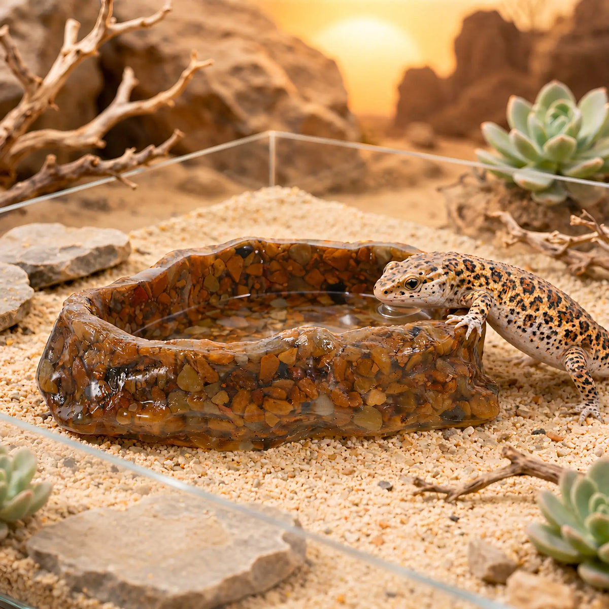 Sandstone Reptile Water Dish & Food Bowl – Non-Toxic Reptile Feeding Bowl Richie's