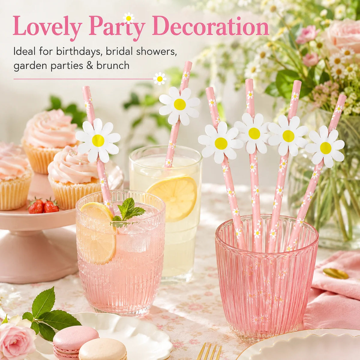 10 Pink Chrysanthemum Paper Straws – Decorative Disposable Decorative Paper Straws Richie's