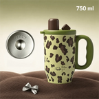 Leopard Print Insulated Tumbler 750ml with Handle & Straw Insulated Travel Tumbler Richie's