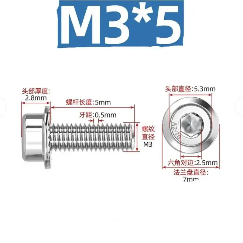 304 Stainless Steel Serrated Flange Hex Socket Screws M2–M8 Flange Hex Screws Richie's