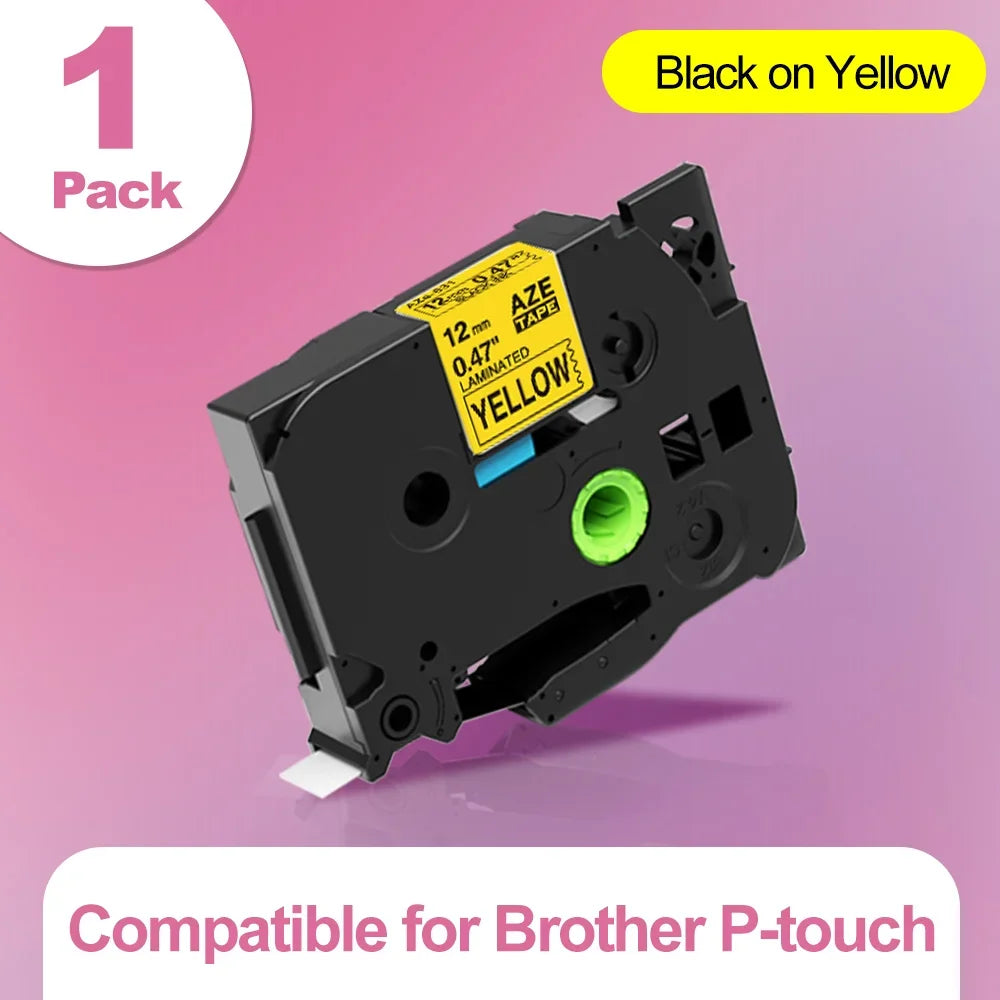 MarkDomain TZ Label Tape Compatible Brother P-Touch 6–24mm Label Maker Tape Richie's Black on Yellow 12mm