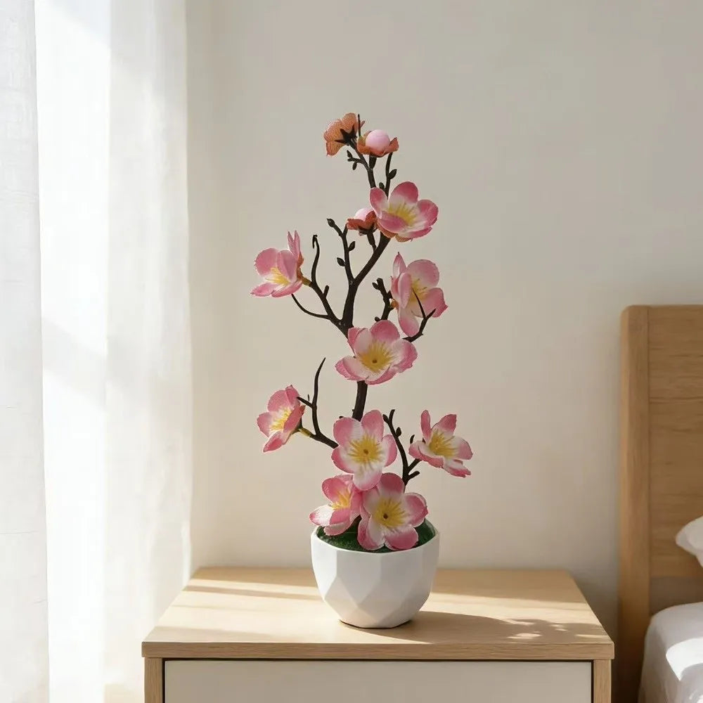 Red Artificial Plum Blossom Bonsai | Fake Flower Potted Plant Artificial Potted Plant Richie's Pink
