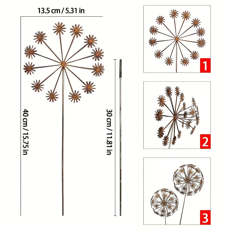 Vintage 3D Dandelion Garden Sculpture Set – Metal Flower Stakes Garden Sculpture Richie's