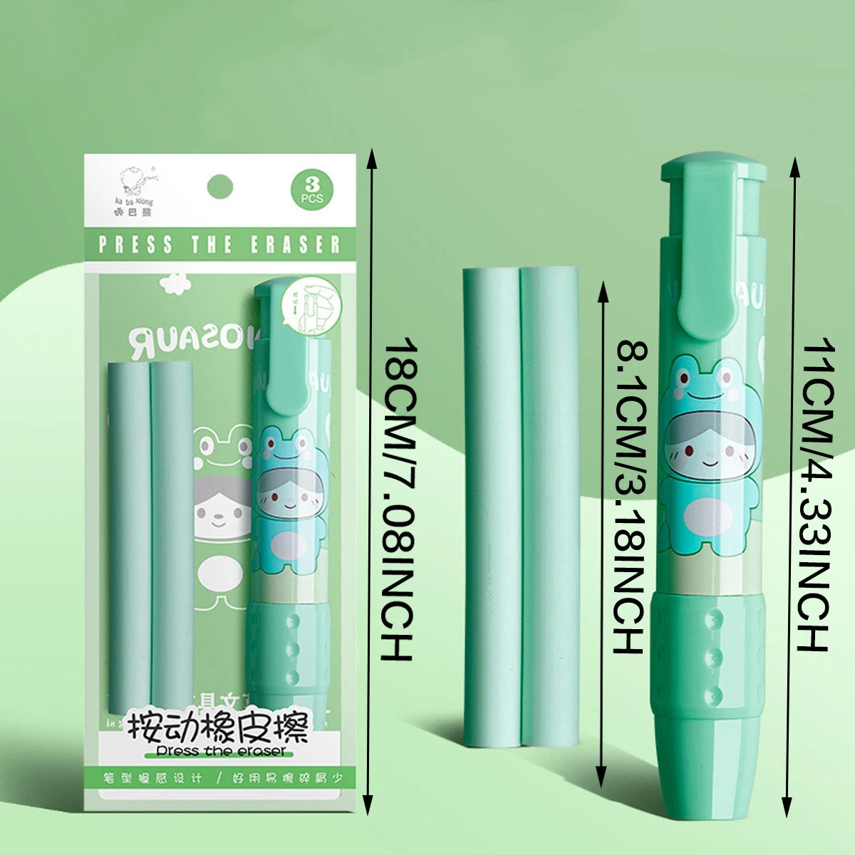 Retractable Eraser Pencil Kit with 2 Bendable Cores | Office & Study Eraser Pencil Kit Richie's green
