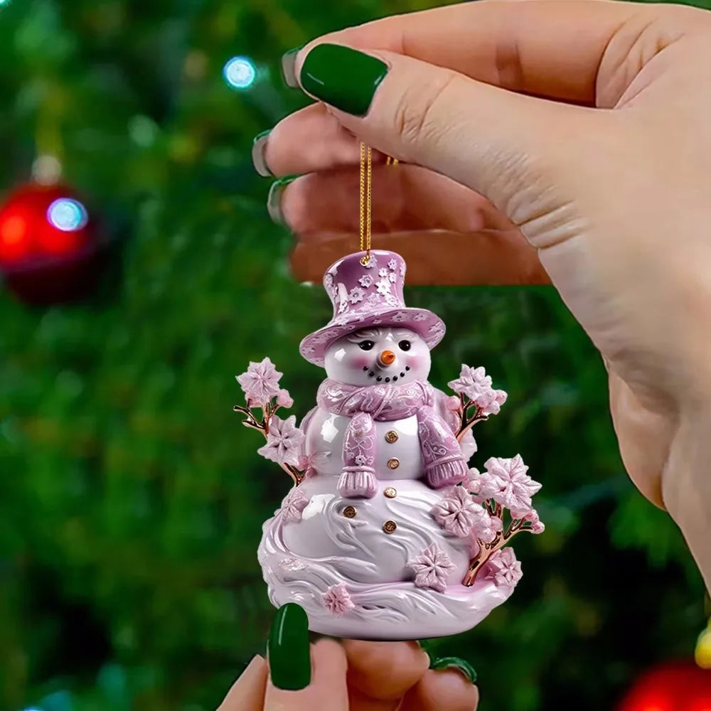 Pink Snowman 2D Acrylic Christmas Hanging Ornament Pendant Christmas Ornament Richie's Style 6