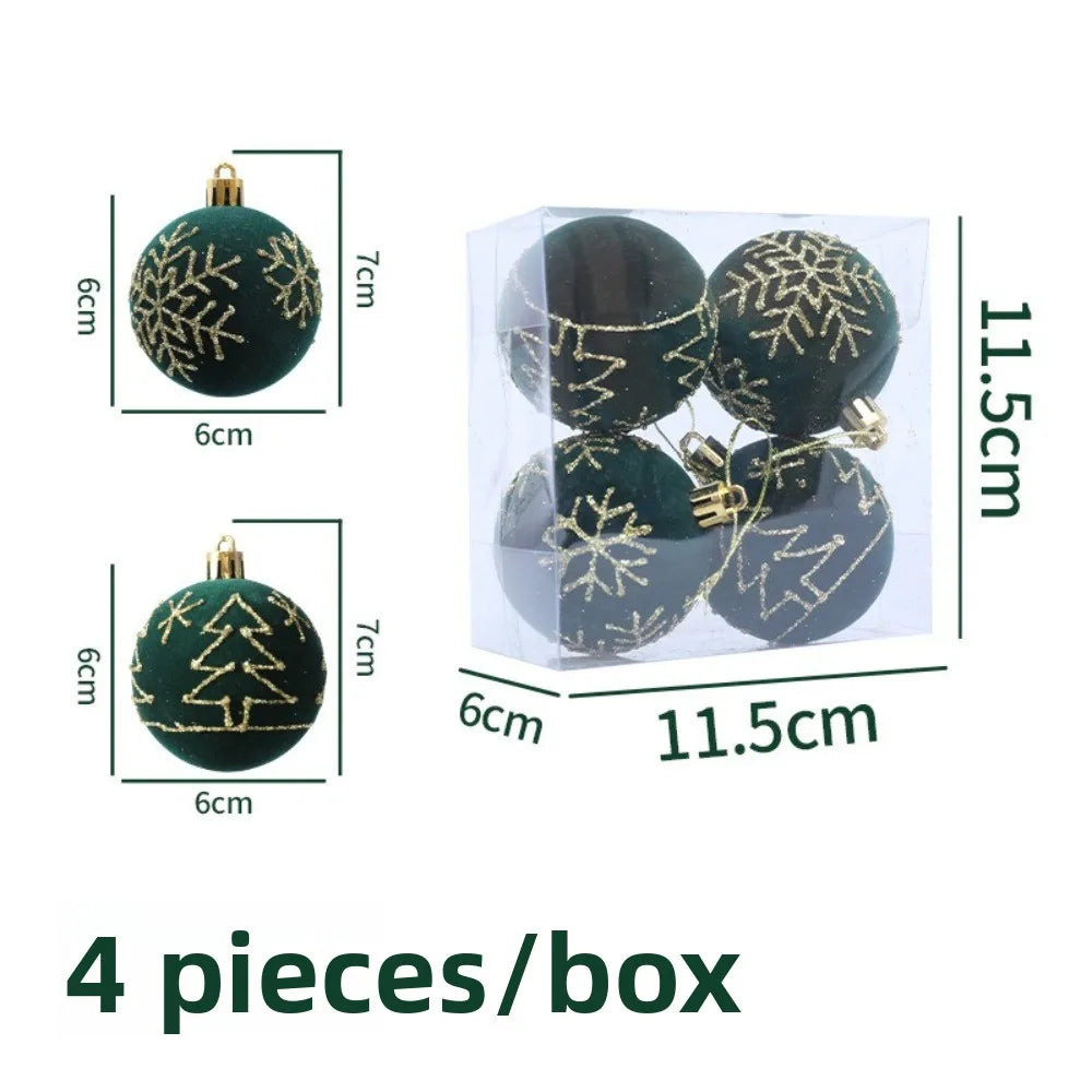 4PCS Flocked Christmas Ball Ornaments 6cm Xmas Tree Pendants Christmas Tree Ornaments Richie's