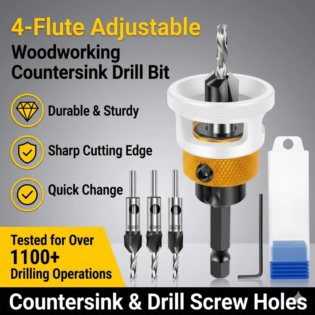 Countersink Drill Bit Set – 4 Sizes, Adjustable Depth Stop Countersink Drill Set Richie's
