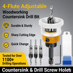 Countersink Drill Bit Set – 4 Sizes, Alloy, Depth Stop Countersink Drill Set Richie's