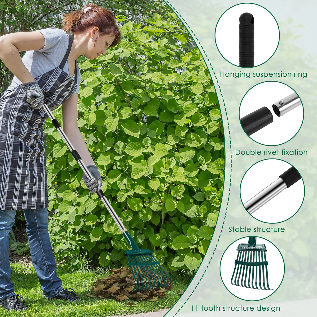 Adjustable 51.6" Garden Leaf Rake – 11-Prong Carbon Steel Garden Leaf Rake Richie's