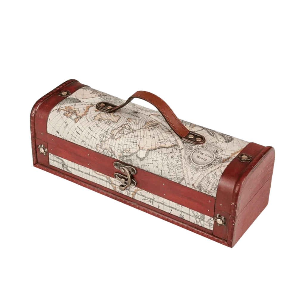 Wooden Wine Bottle Box – Antique Map Vintage Storage Case Wine Bottle Box Richie's