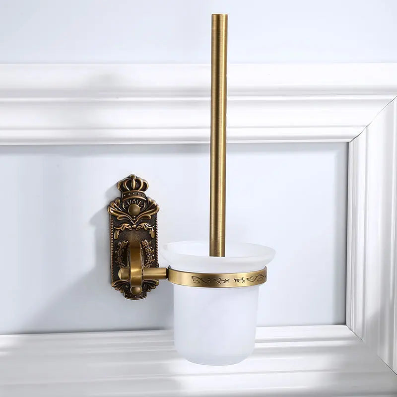 HOBHE Antique Brass Wall-Mounted Toilet Brush Holder Set Toilet Brush Holder Richie's
