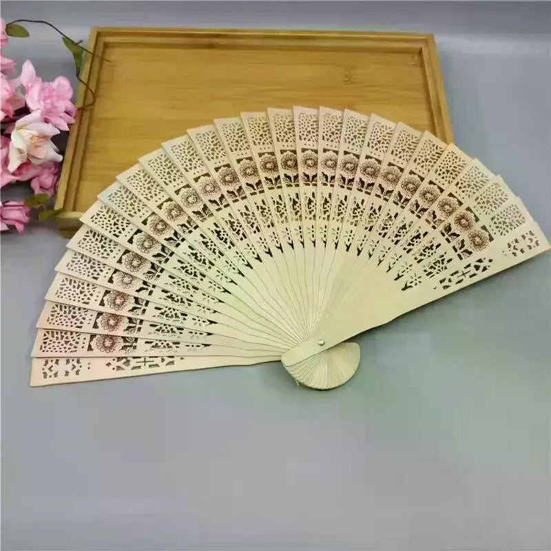 Wooden Folding Hand Fan – Carved Traditional Design, Wedding Favor Folding Hand Fan Richie's
