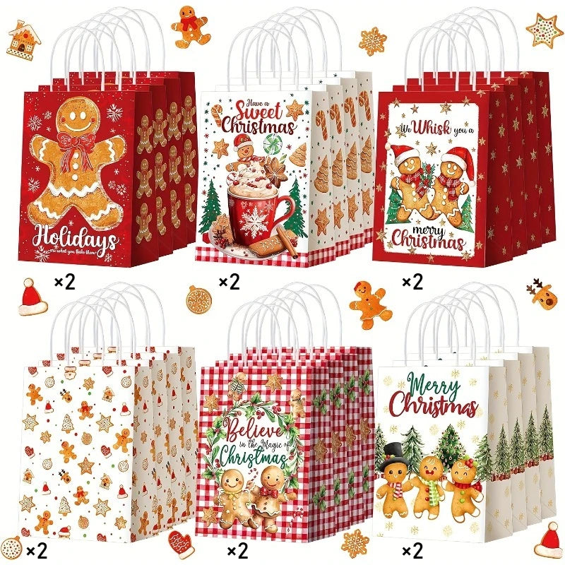 Christmas Paper Treat Bags with Handles – 6/12/24 Pack Christmas Gift Bags Richie's 12pcs