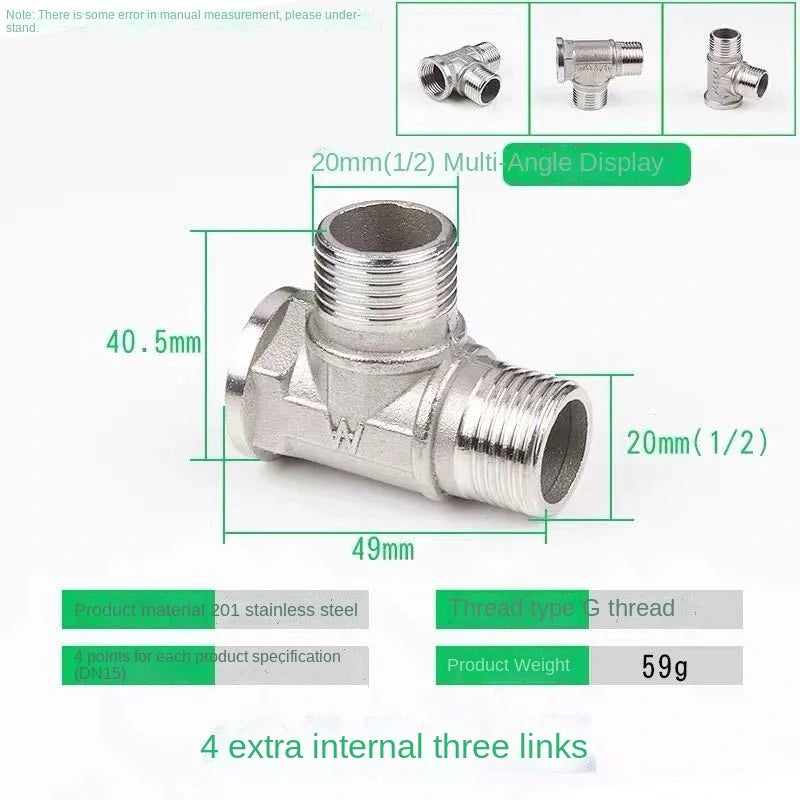 Stainless Steel Pipe Fittings Tee Elbow Reducer DN20 DN15 Pipe Fittings Richie's Tee 59g 1/2"