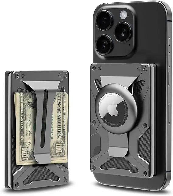 MagSafe Wallet AirTag Slot RFID Blocking Carbon Fiber Slim Magnetic Card Wallet Richie's Gray Mag Tag Clip