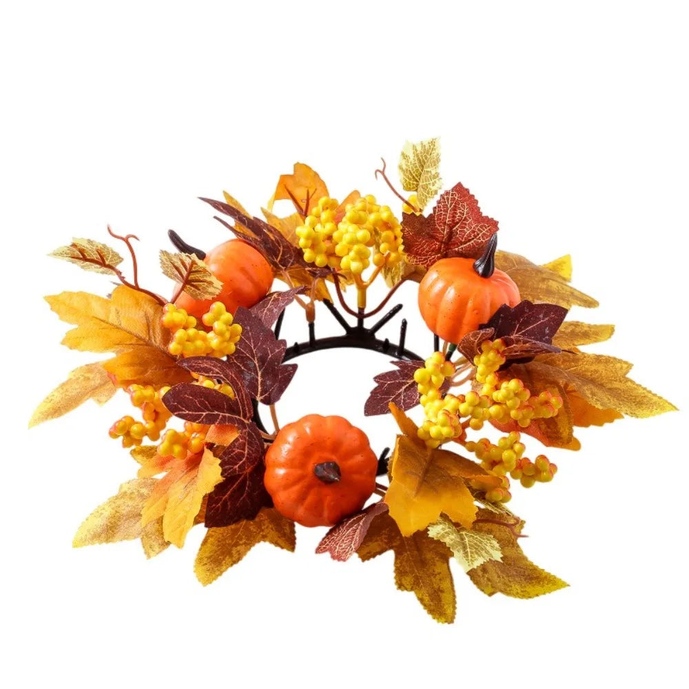 Autumn Maple Leaf Candle Wreath Ring – Harvest Table Centerpiece Candle Wreath Ring Richie's Style-4
