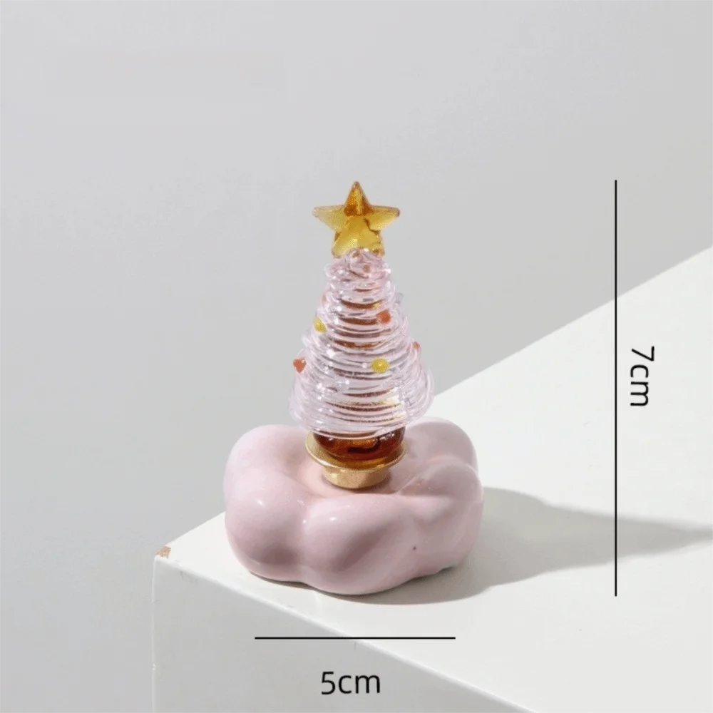 Glass Christmas Tree Figurine with Rotating Ceramic Base | Mini Christmas Figurine Richie's Pink