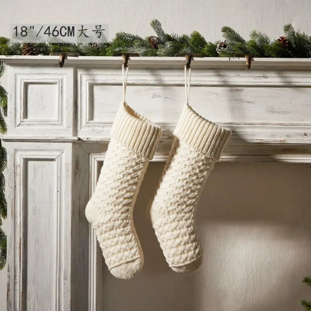Knit Christmas Stocking 18" Kids Candy Gift Bag Holiday Decor Christmas Stocking Richie's Grey